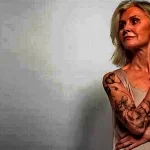 Фото тату пожилой женщины с татуировкой на руке. Рисунок татуировки выполнен в минималистичном стиле с использованием черных чернил.