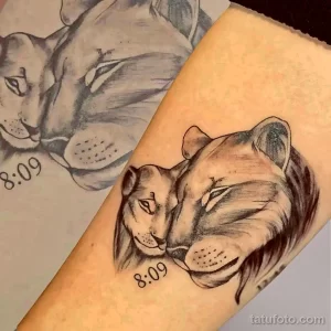 Фото реалистичной татуировки кота на руке. Изображен спящий котенок с детальной проработкой шерсти и мордочки.