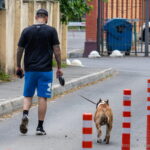 мужчина гуляет с собакой у которого тату на обоих руках 4 - Уличная тату 22062022 №361 - tatufoto.com