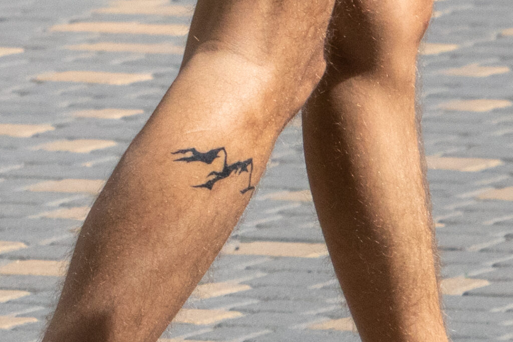парень с татуировкой силуэт гор на правой ноге 9