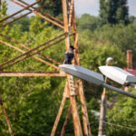 Фото тату с изображением черного ворона, сидящего на фонаре. На заднем плане видны деревья и линии электропередач. Идеально для любителей мистики и готики.