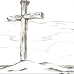 Эскиз тату креста, стоящего на холме на фоне заката. Символизирует надежду, веру и новое начало.