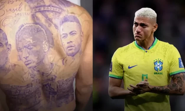 Новая татуировка Ришарлисона на всю спину с портретами себя, Роналду и Неймара, появилась после вылета сборной Бразилии с ЧМ 2022 по футболу