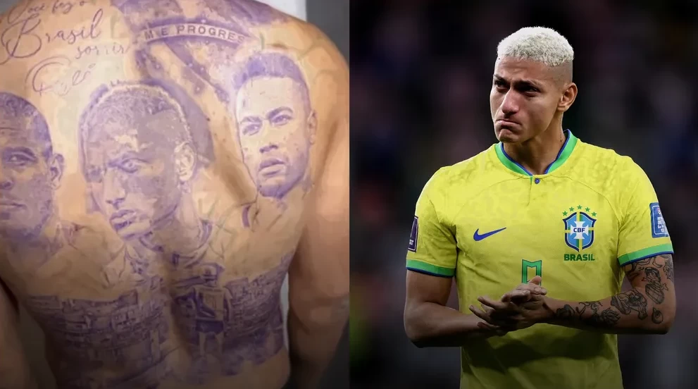 Новая татуировка Ришарлисона на всю спину с портретами себя, Роналду и Неймара, появилась после вылета сборной Бразилии с ЧМ 2022 по футболу
