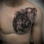 Фото тату волк на груди 25.01.23 №0016 - tatufoto.com