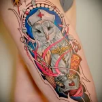 Медицинский рисунок татуировки с совой на правом бедре девушки - tatufoto.com 110223 - 027