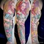 Рисунок татуировки с рыжеволосой медсестрой у которой шприц в руках с зелёной жидкостью - tatufoto.com 110223 - 110