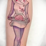 Татуировка медсестра в короткой юбке несёт человеческий мозг и глаз - tatufoto.com 110223 - 145