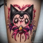 Татуировка с кошечкой с сердечком бантиком в розовых и чёрных цветах - tatufoto.com 10022023 - 111