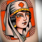 Татуировка с медсестрой на фоне большого Красного Креста - tatufoto.com 110223 - 175