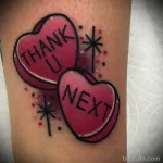 Татуировка с рисунком двух сердечек и надписью Спасибо тебе теперь следующий - tatufoto.com 10022023 - 125