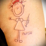 Татуировка сделанная из детского рисунка в котором есть надпись медсестра и детский рисунок медсестры - tatufoto.com 110223 - 185
