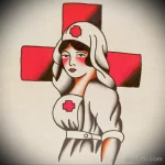 Чёрно-красный вариант эскизы для татуировки с рисунком Красного Креста и медсестры - tatufoto.com 110223 - 203