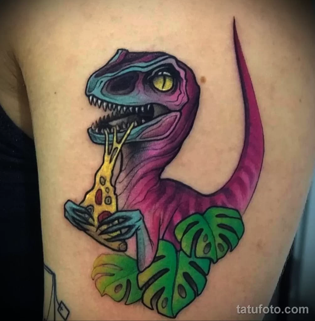рисунок татуировки динозавр ест пиццу - tatufoto.com 08022023 - 024