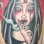 рисунок татуировки плачущая медсестра с сигаретой во рту - tatufoto.com 110223 - 072