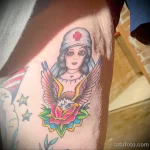рисунок татуировки с медсестрой красным крестом красной розой и орлом в полёте - tatufoto.com 110223 - 095