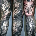 крутая татуировка со скандинавскими рунами на тему викингов на всю ногу - tatufoto.com 080323 - 015