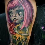 рисунок татуировки кукла зомби на кладбище кушает мозг - tatufoto.com 180323 - 028