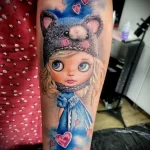 рисунок татуировки кукольная девочка и красные сердечки - tatufoto.com 180323 - 047