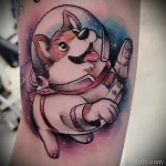 рисунок татуировки собака корги в скафандре