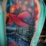 цветной рисунок татуировки с космическим пейзажем