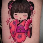 цветной рисунок татуировки с куклой в азиатском стиле - tatufoto.com 180323 - 087