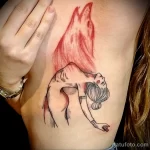 рисунок татуировки девушка танцует и силуэт волка - tatufoto.com 230423 - 024