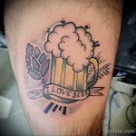 рисунок татуировки с бокалом пива и надпись на ленте Я люблю пиво - tatufoto.com 200423 - 045