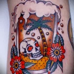 рисунок татуировки череп пиво пальма и цветы - tatufoto.com 200423 - 074