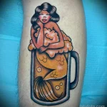 рисунок цветной татуировки Русалка внутри бокала с пивом - tatufoto.com 200423 - 075