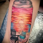 цветной рисунок татуировки банка пива и закат у моря - tatufoto.com 200423 - 093