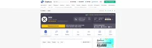 Скриншот сайта криптовалютной биржи OKX, демонстрирующий интерфейс пользователя, информацию о биржах и возможности торговли.