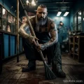 Брутальный мужчина тату мастер с тату на теле в убирается помещении тату салона - tatufoto.com 11102023 4