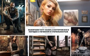 Фото тату-салона, где персонал тщательно убирает помещение. Видны моющие средства, швабры и работники с татуировками, поддерживающие стерильность.