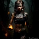Девушка с татуировками борется со страхами в лесу 14 - tatufoto.com 14