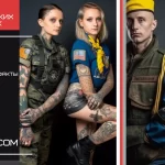 Коллаж из фотографий военных с татуировками патриотической тематики. Изображения демонстрируют различные стили и сюжеты татуировок.