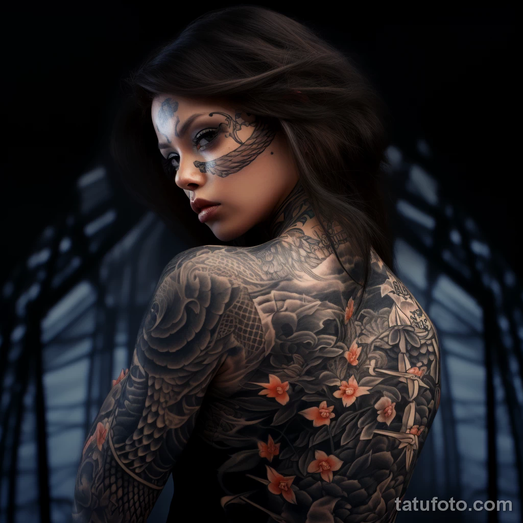 Красивая девушка с телом в татуировках пытается привлечь к себе внимание 2 - tatufoto.com 15