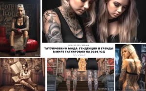 Фото коллажа из нескольких изображений: девушки с татуировками в различных стилях и позах. Идеально для поиска новых идей и вдохновения.