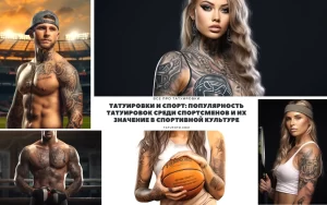 Коллаж из фотографий спортсменов с татуировками, демонстрирующий популярность татуировок в спортивной культуре и их эстетическую привлекательность.
