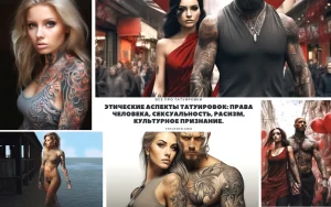 Коллаж из шести фотографий: девушки с татуировками на руках, ногах и теле, демонстрирующие различные стили и дизайны.