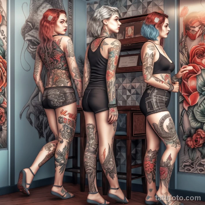 группа красивых девушек с татуировками на теле 3 - tatufoto.com 03