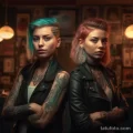 две девушки тату мастера с татуировками на теле в помещении тату салона, одна хорошая вторая плохая - tatufoto.com 2