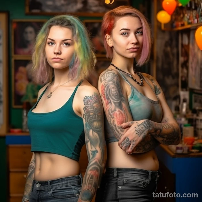 девушки в татуировках на теле смешивают краски разных цветов 1 3 - tatufoto.com 06