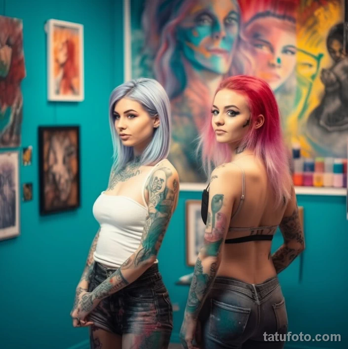 девушки в татуировках на теле смешивают краски разных цветов 1 4 - tatufoto.com 07