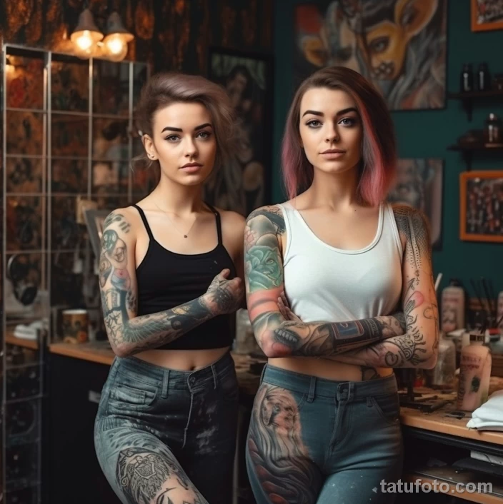 девушки в татуировках на теле смешивают краски разных цветов 1 5 - tatufoto.com 08