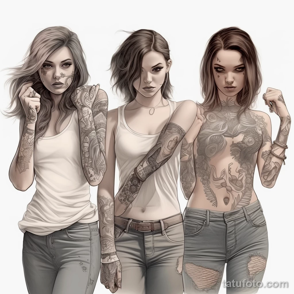 девушки с татуировками на разных участках тела машут руками 2 - tatufoto.com 02