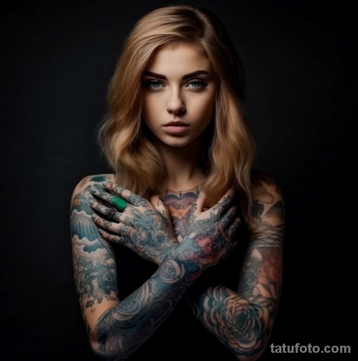 девушки с татуировками на разных участках тела машут руками 4 - tatufoto.com 04
