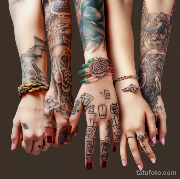 девушки с татуировками на разных участках тела машут руками 5 - tatufoto.com 05