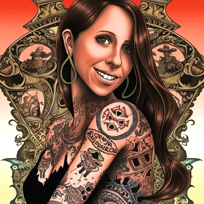 карикатура на Дженнифер Лав Хьюитт с телом в татуировках - tatufoto.com 17.10.2023 5