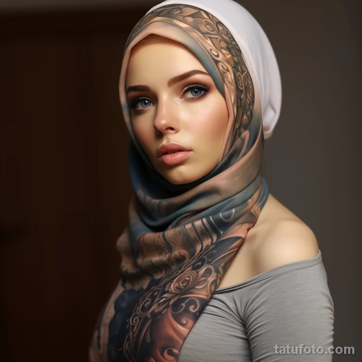 красивая девушка в хиджабе с реалистичными татуировками на теле 5 - 27,10,2023 tatufoto.com 20